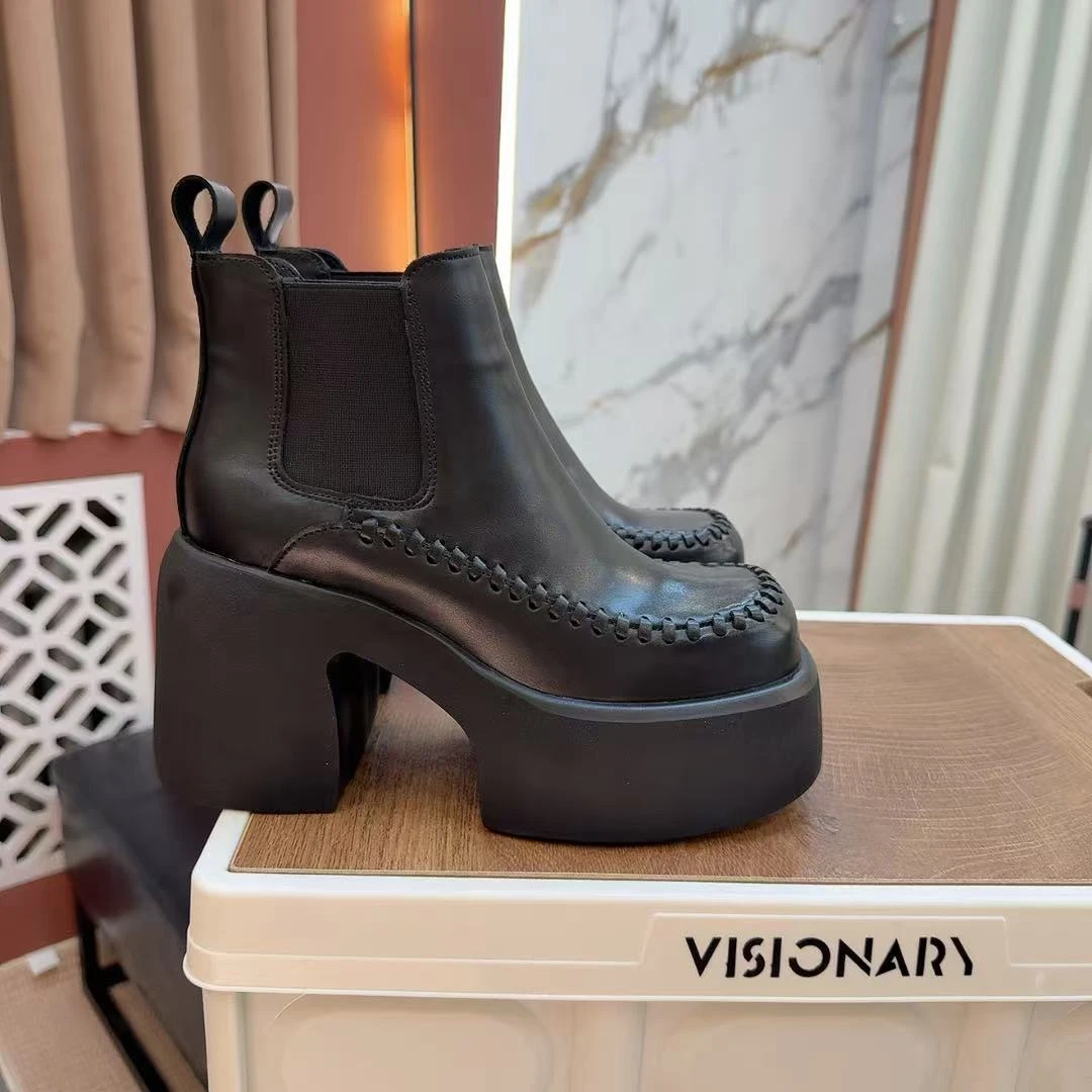 欧洲站缝线大头厚底松糕马丁靴机车靴烟筒切尔西靴女鞋9511-87