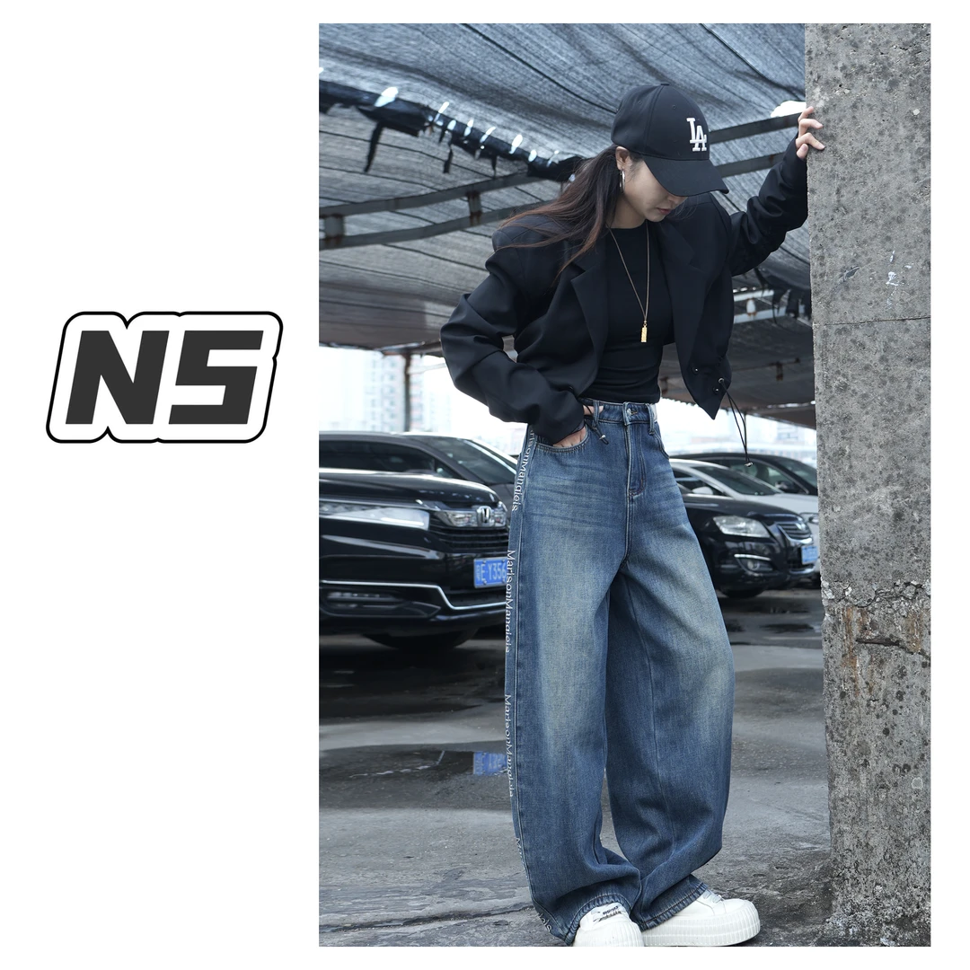 XC11198-2-蓝【N5专享】冬季新款字母刺绣设计中高腰弯刀堆堆牛仔裤