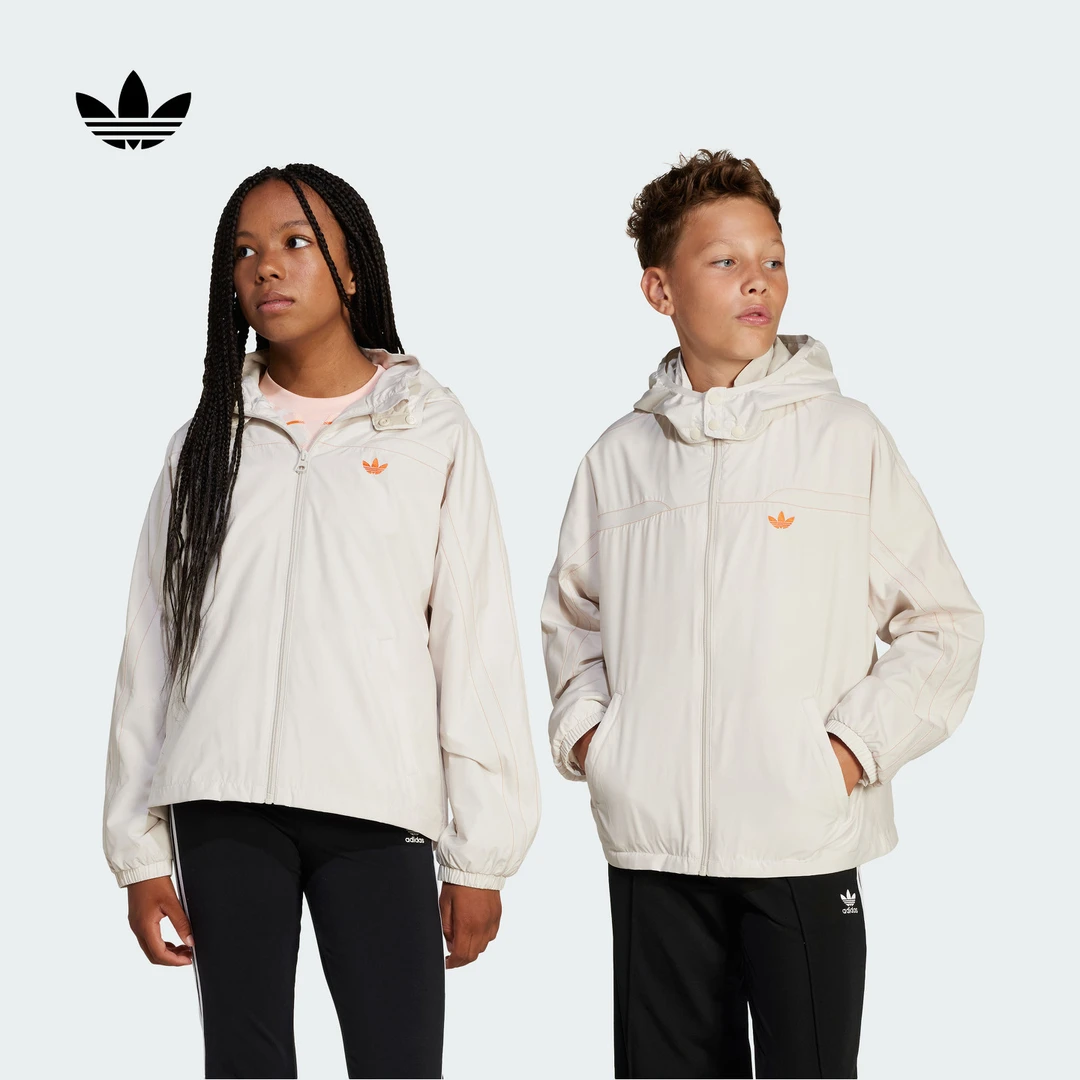 adidas阿迪达斯官方三叶草男女大童秋季宽松连帽夹克外套 JC7322
