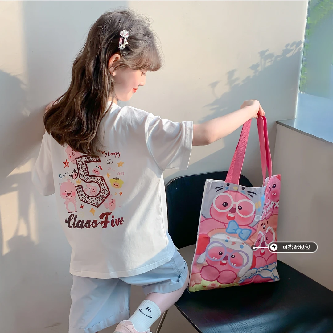 女童夏季短袖2025夏季新款女孩卡通时尚休闲夏季薄款短袖Q13401