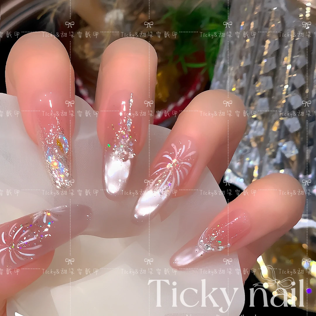 【火舞银花】爆闪烟花高级感纯欲猫眼美甲纯手工穿戴甲甲片穿戴美甲