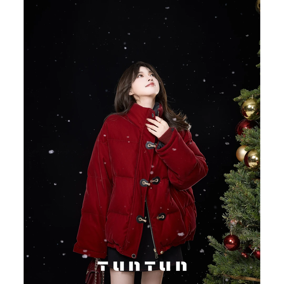 吞吞TUNT【跨年夜 双面可穿】新年战袍红黑撞色羽绒服4