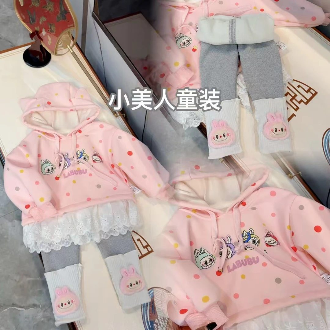 女童加绒 甜美可爱 拉布布花边卫衣+加绒打底裤