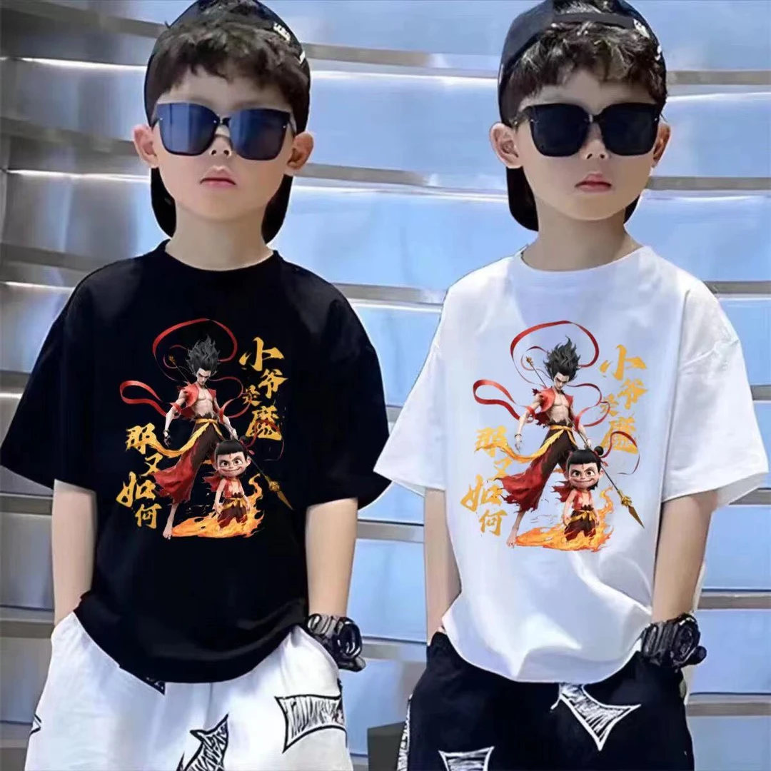 哪吒男童纯棉短袖t恤2025夏装新款帅气男孩爆款上衣中大童体恤潮T