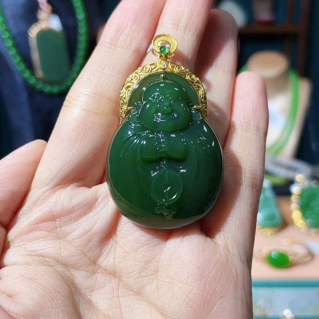 和田玉（碧玉）18K金镶嵌颈饰
