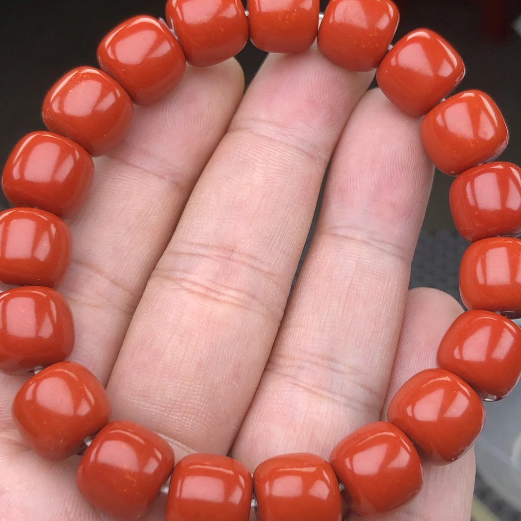310满色满肉南红12mm老型桶珠手串
