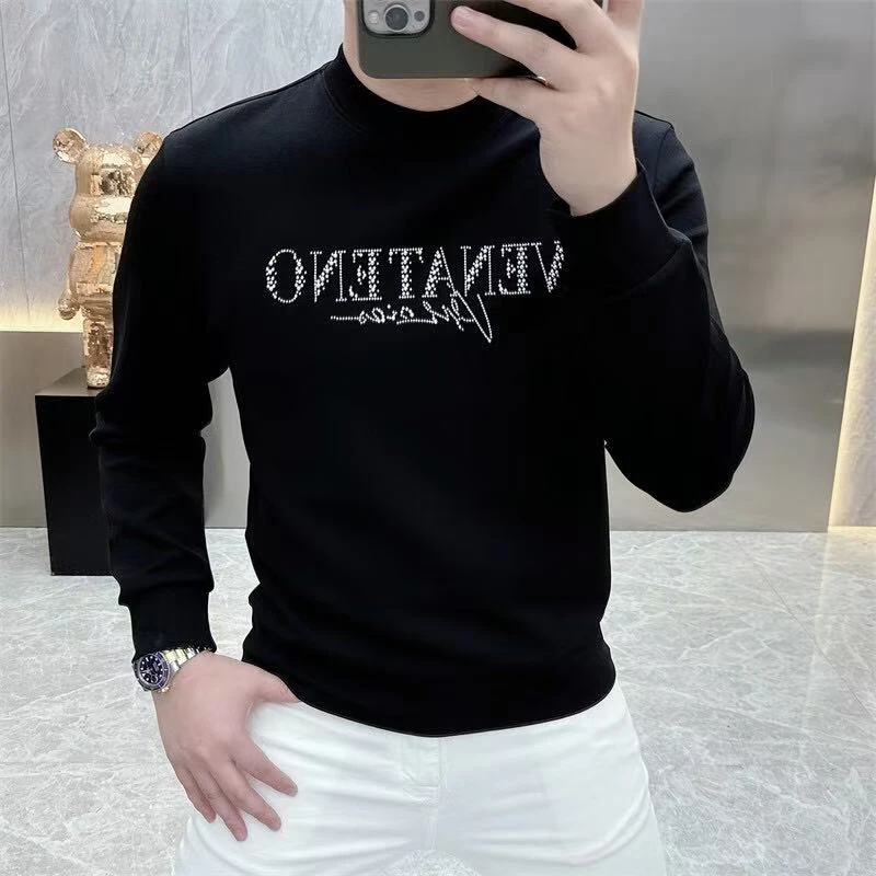男士打底衫2025秋冬新款欧货时尚字母烫钻修身帅气网红圆领卫衣潮