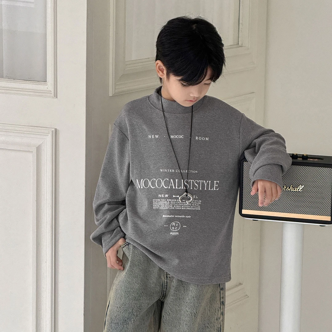 儿童装男童德绒卫衣半高领秋冬款2025新款加厚中大童打底衫冬装潮