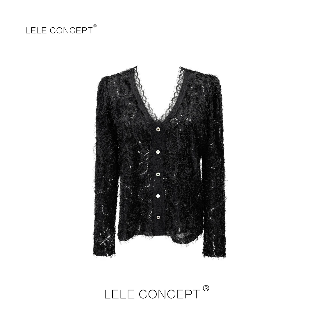 LELE CONCEPT |「夭夭」轻奢V领一排扣闪金上衣S0719
