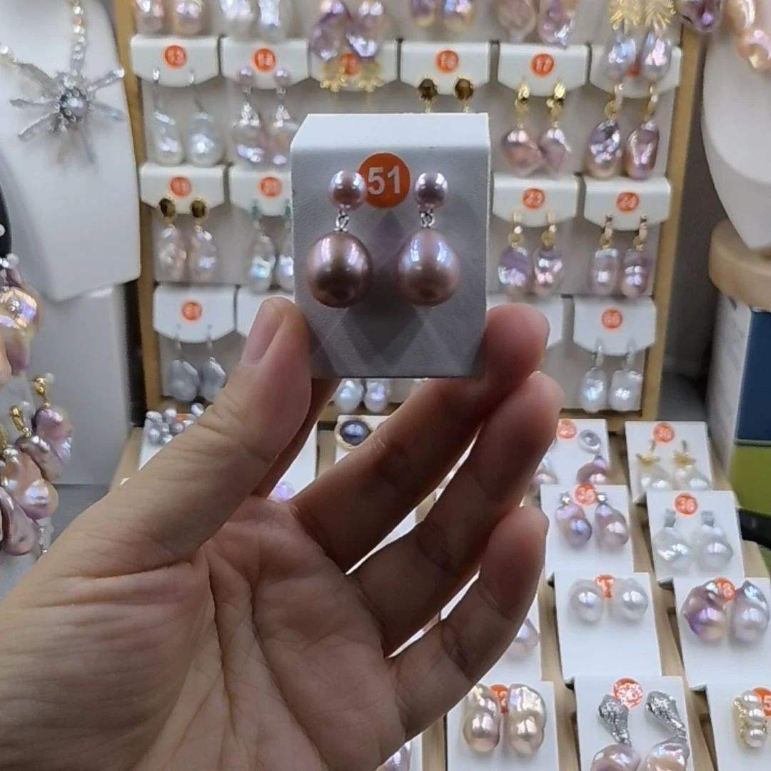 银S925镶嵌淡水珍珠耳饰