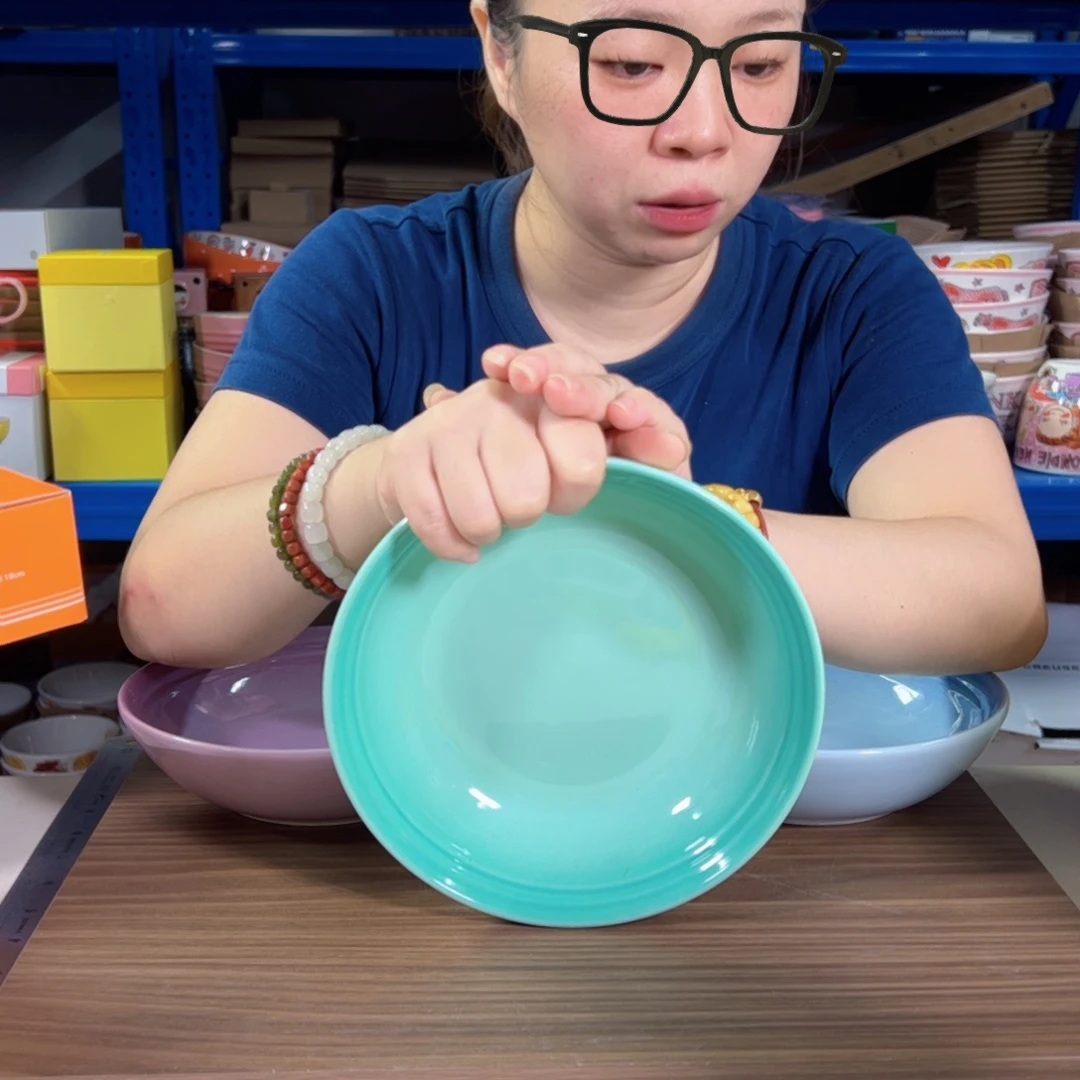 陶瓷青羽色燕麦碗