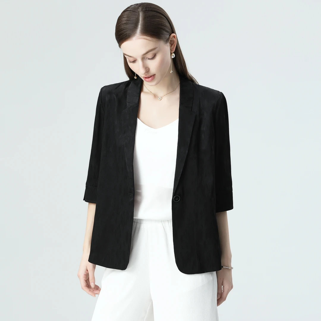 杏雨江南提花真丝桑蚕丝西装2025夏季新款七分袖J2025017