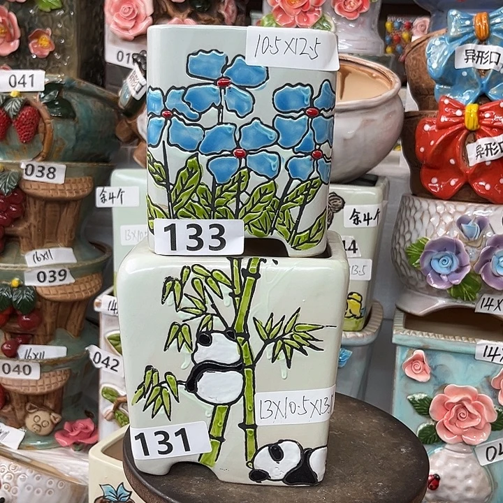 紫砂花盆粗陶材质多肉花盆四叶花15。熊猫18