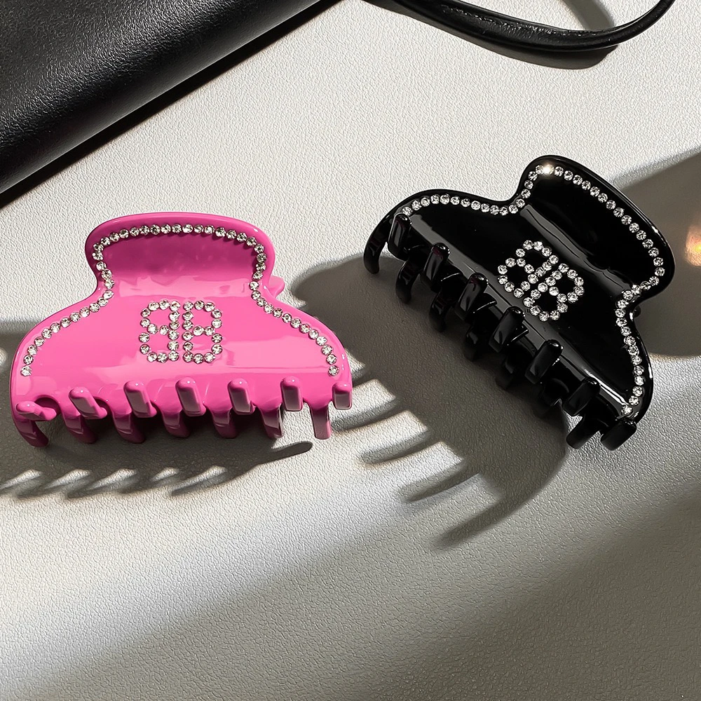 网红鲨鱼夹气质HOBB镶钻字母女士时尚发夹头饰发饰少女后脑勺抓夹