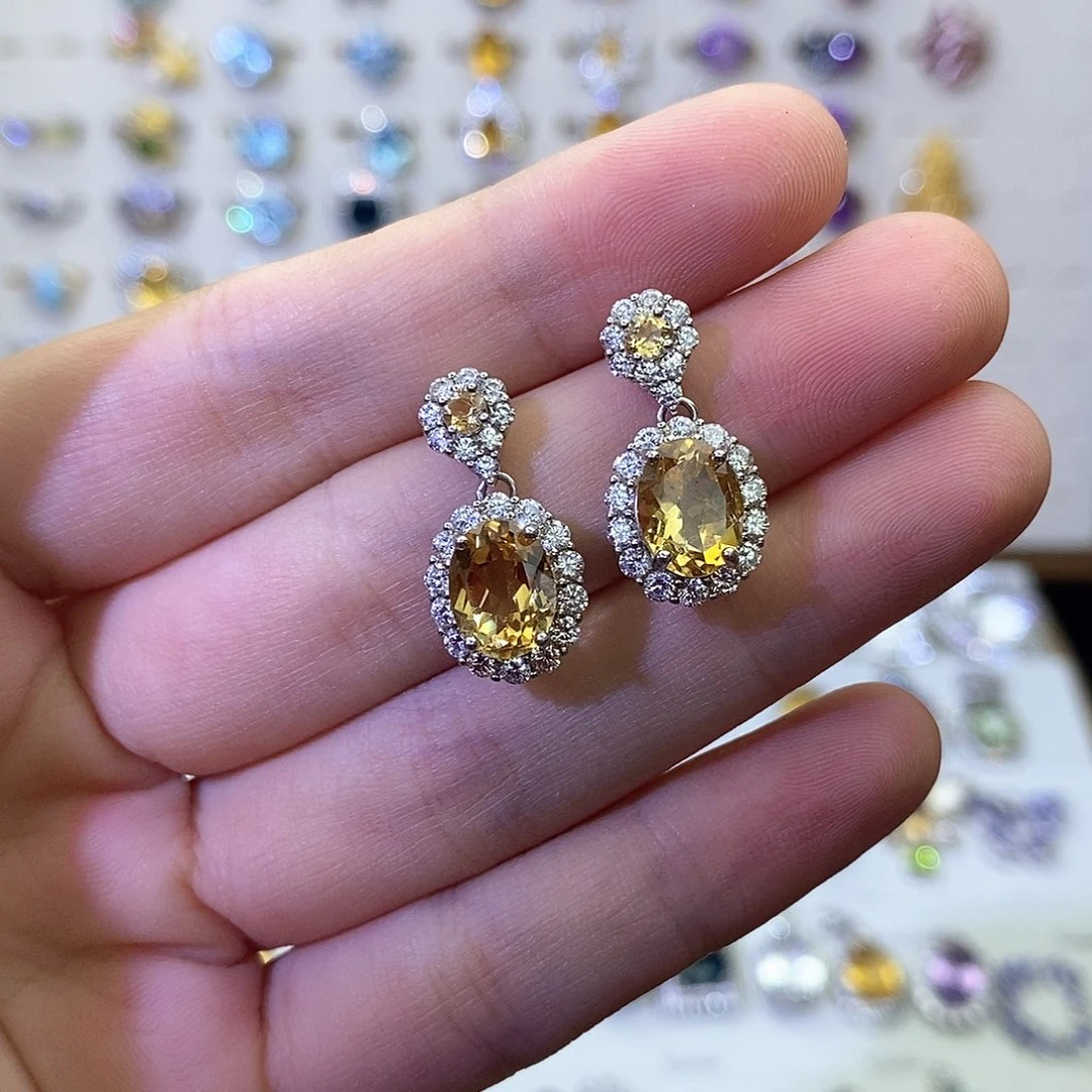 银S925镶嵌耳饰黄晶（不含证书）