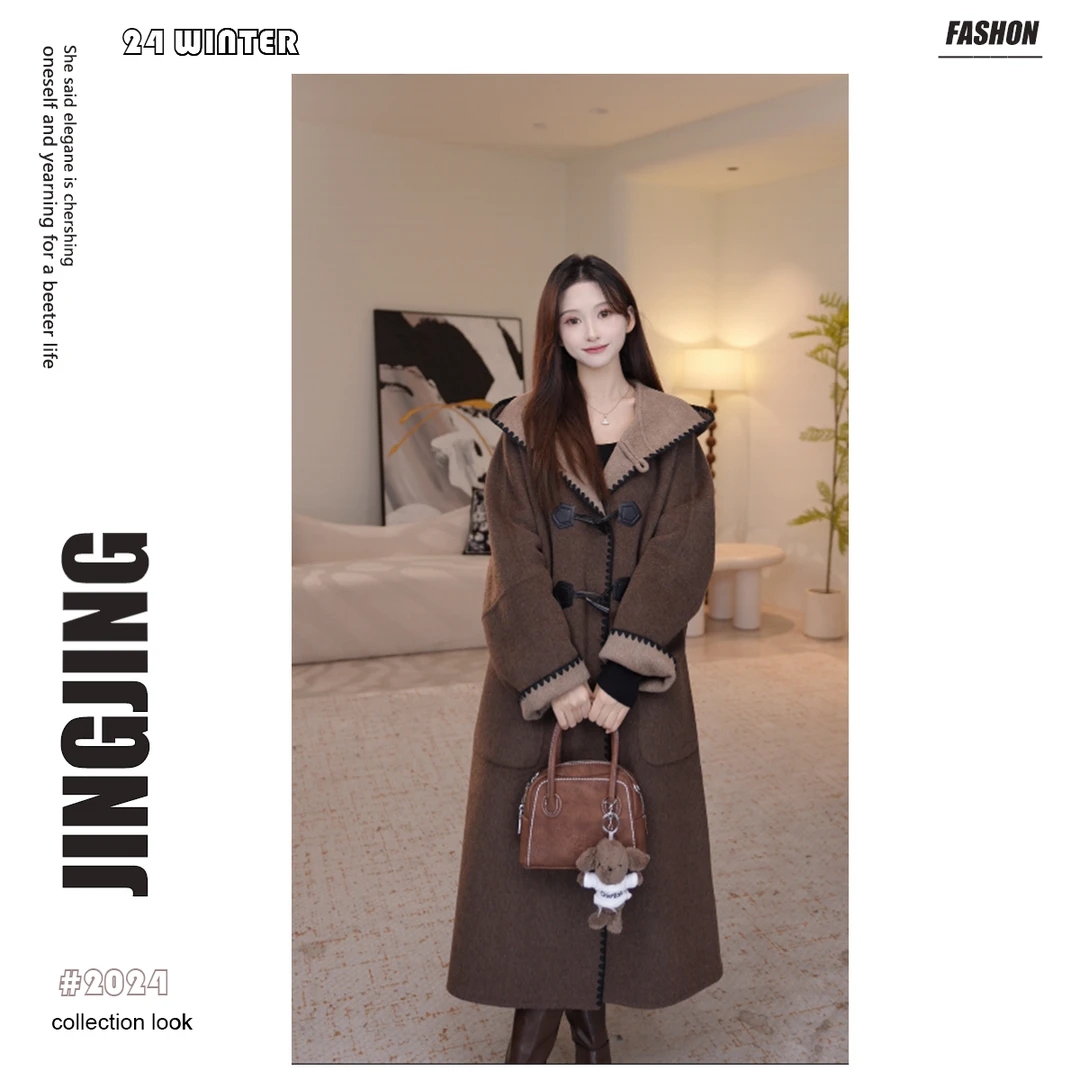 【婧婧】设计师双面双穿呢子外套女气质毛呢外套28D235