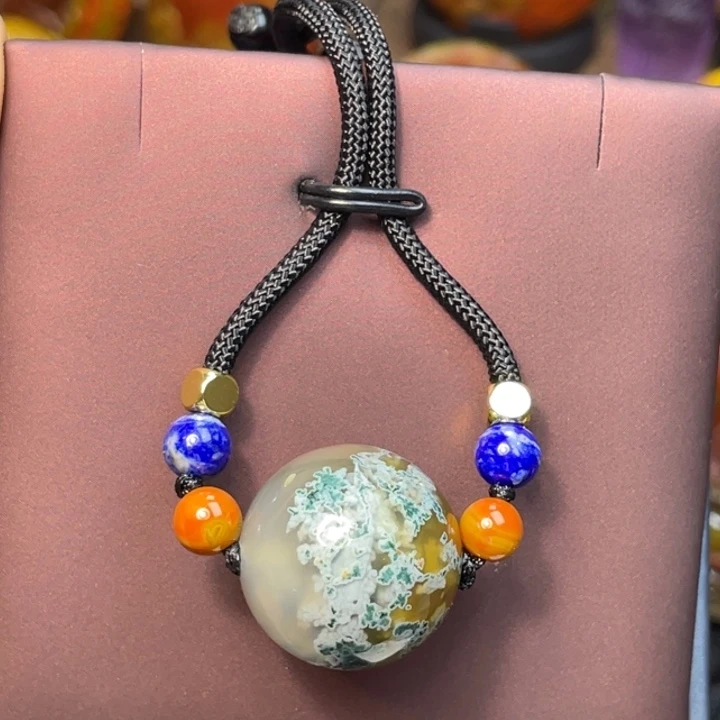 玛瑙/玉髓足银镶嵌珠宝奇石尚品天然水草手工打磨抛光288