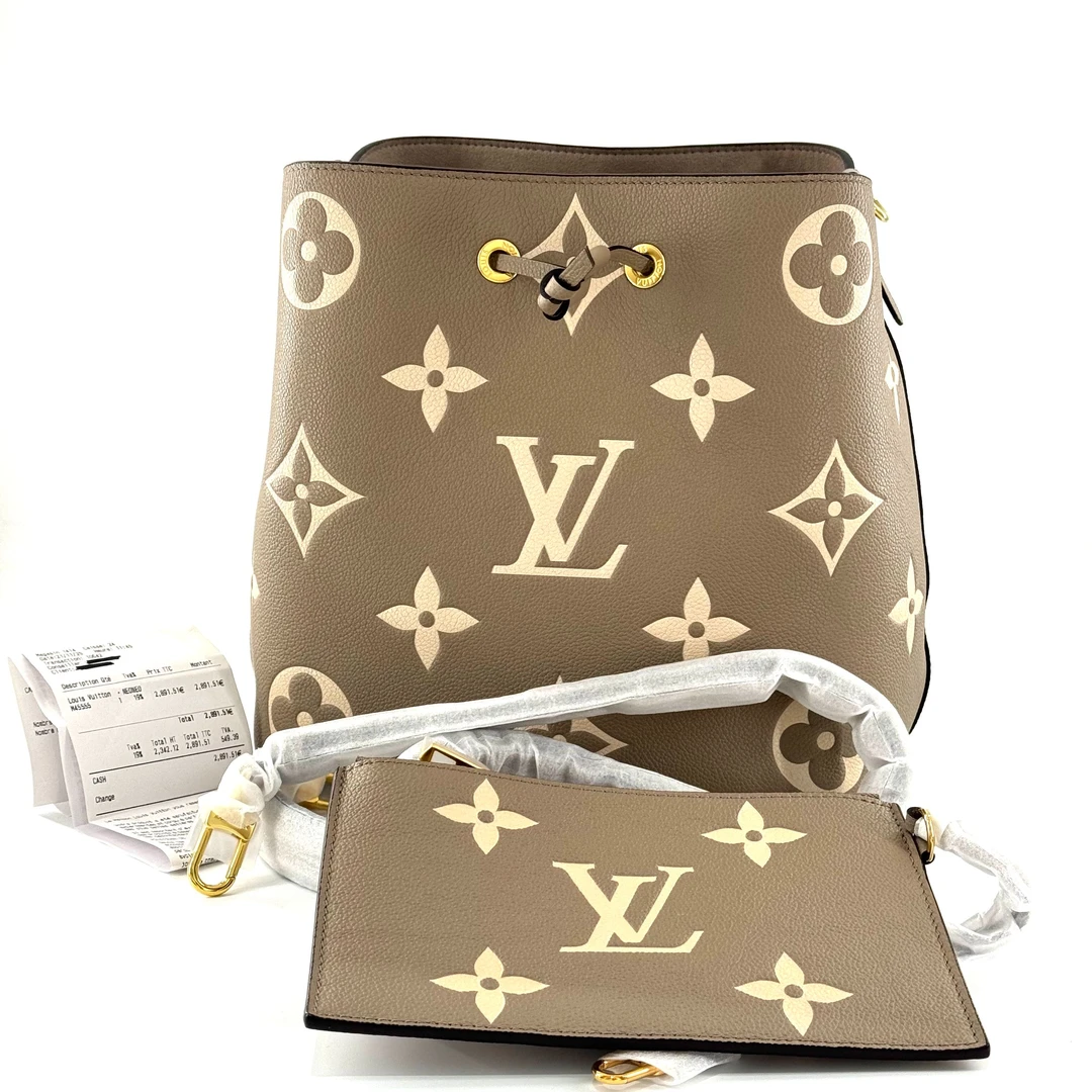 未使用 LouisVuitton/路易威登 大象灰拼奶白色水桶包 芯片款