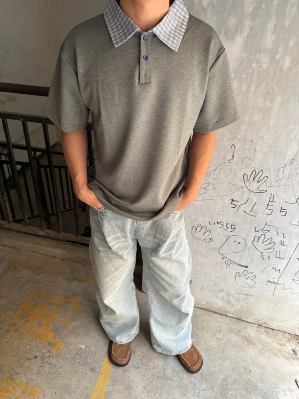 假两件免烫撞色半袖t恤时尚短袖青春活力Polo衫复古