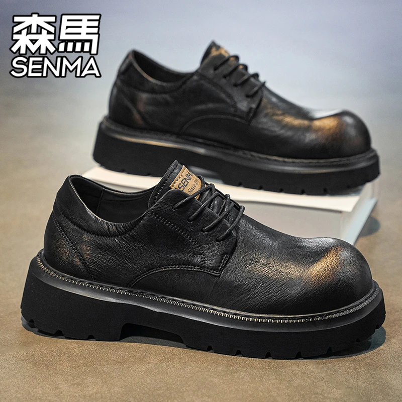 森马男鞋2025新款秋季英伦风复古休闲皮鞋厚底增高商务大头德比鞋