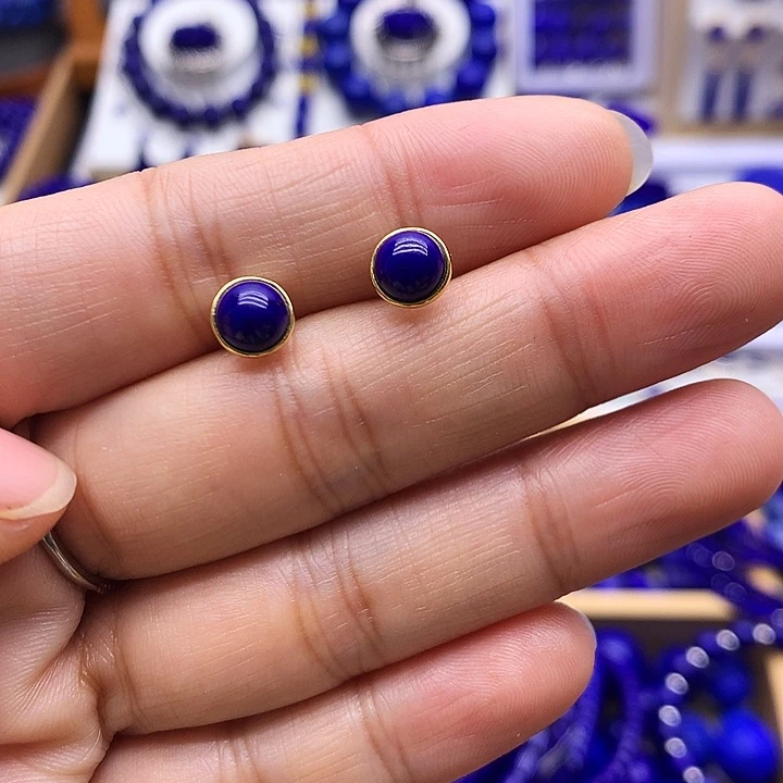 青金石银S925镀金镶嵌耳钉