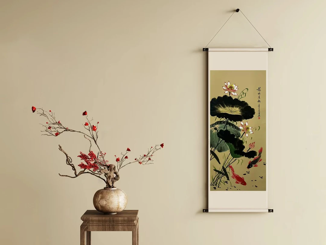 《荷塘清趣》竖幅花鸟挂画170cm*70cm适用于玄关过道书房卧室