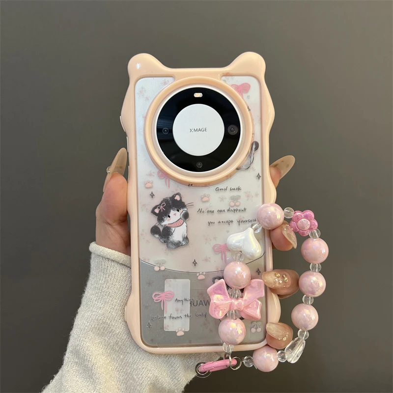 立体耳朵适用华为mate70/60pro+手机壳英文猫咪pura70pro+链条女
