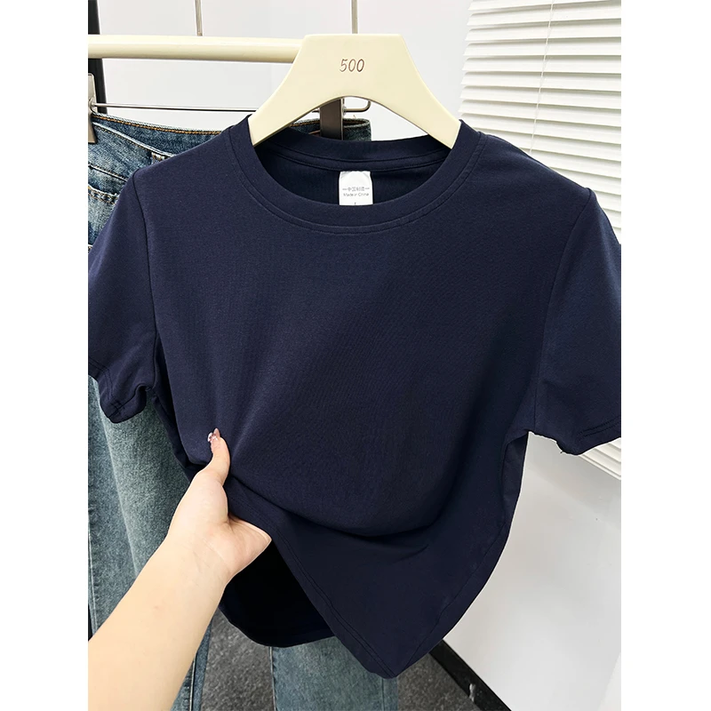 韩系正肩短袖T恤女打底衫夏季新款百搭基础款大码圆领显瘦上衣ins