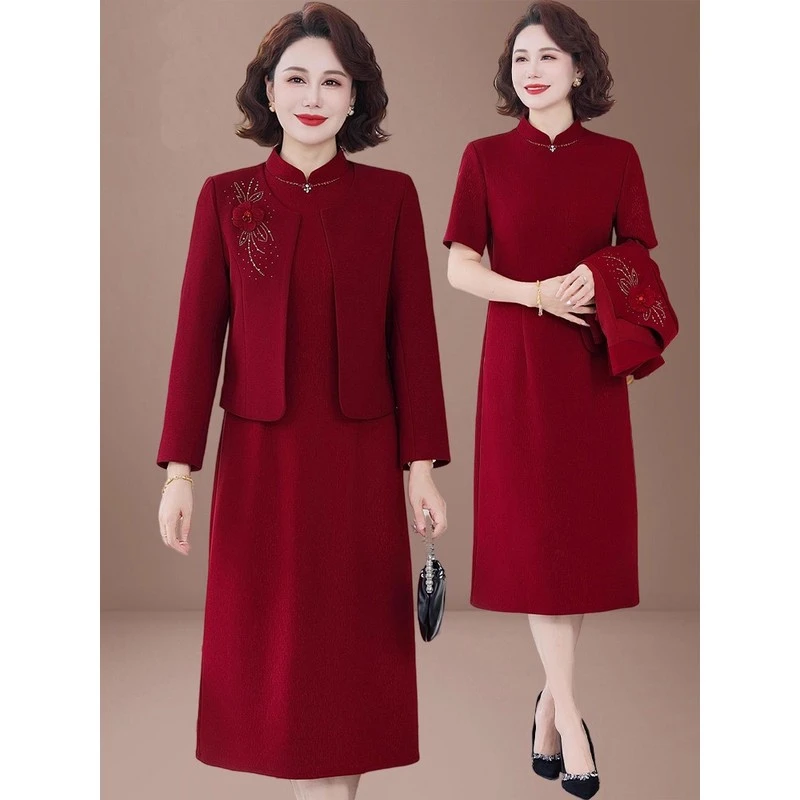 皮尔卡丹喜妈妈婚宴礼服2025新款高端喜庆两件套中老年女喜婆婆秋
