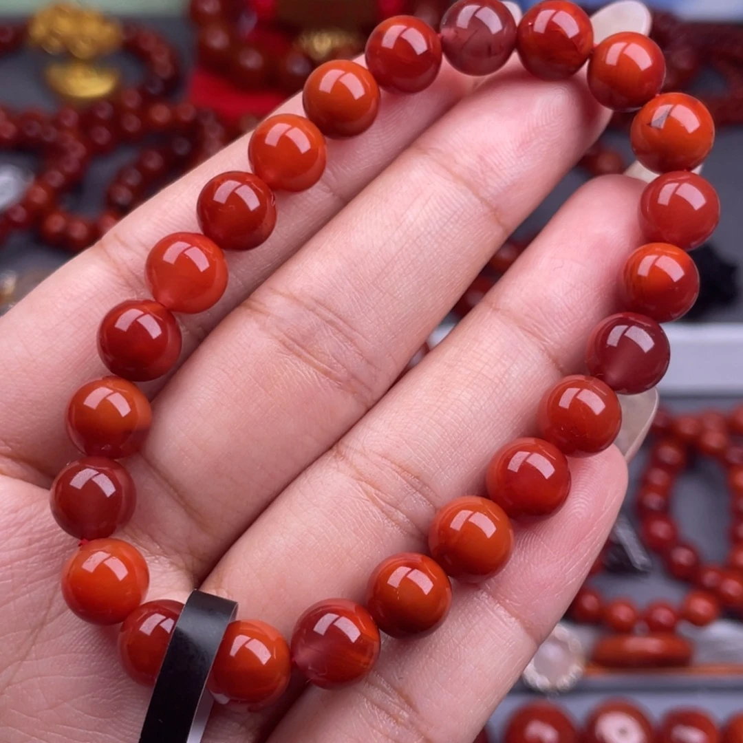 南红玛瑙未镶嵌其他原矿）8.4mm瓦西玫红双色温润干净手串