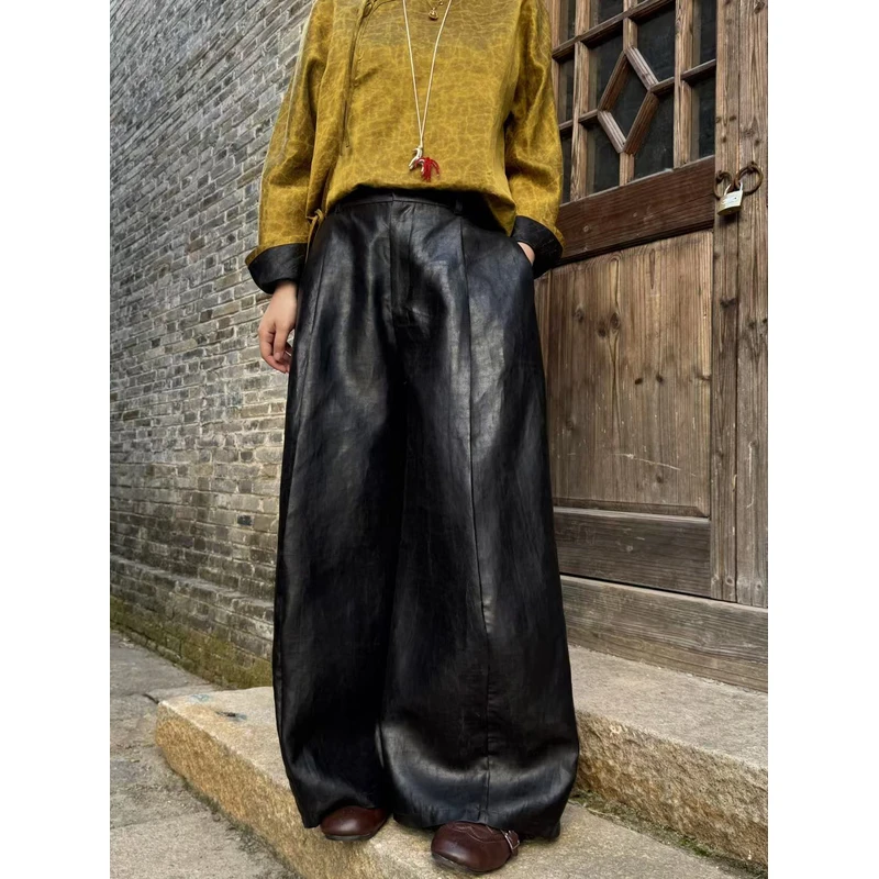 100%桑蚕丝！爆裂牛缎龟油量阔腿裤