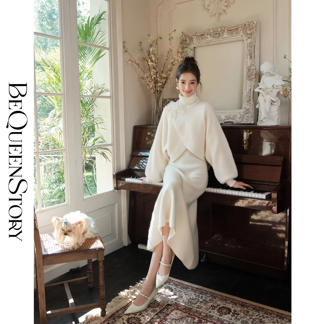 韩韩IU【倚梦清欢】贵妇甄选 浣熊绒澳毛加厚毛衣连衣裙