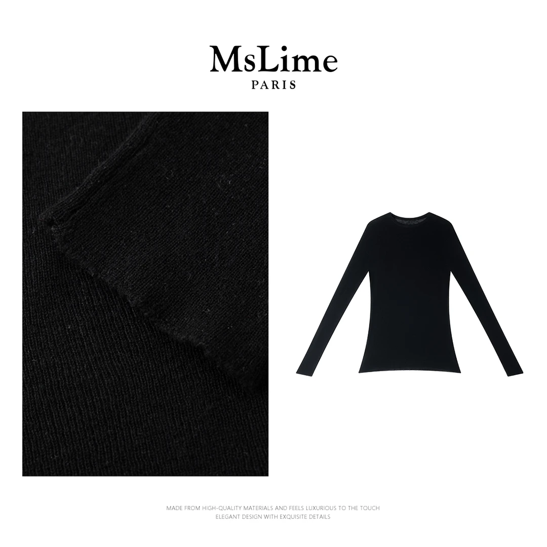 王嬛嬛MsLime25年‘薄织’春款时尚100绵羊毛修身针织衫 HD2A0332