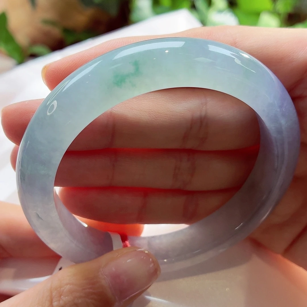 翡翠未镶嵌手镯莫奈的花园冰蓝紫23