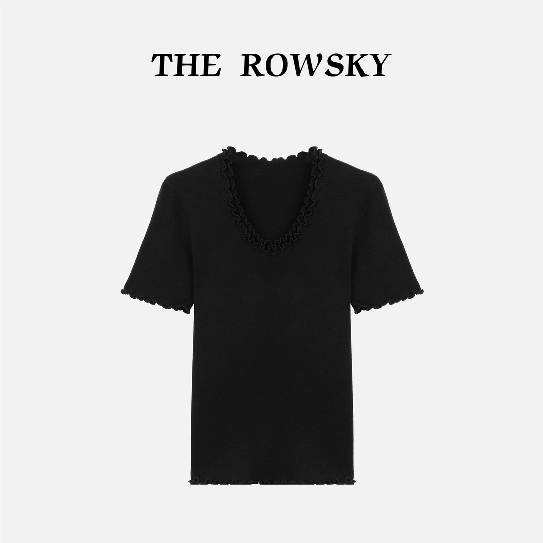 杨圣坤2025秋季新品德国扬子纱线木耳领边短袖羊毛针织衫SQ258903