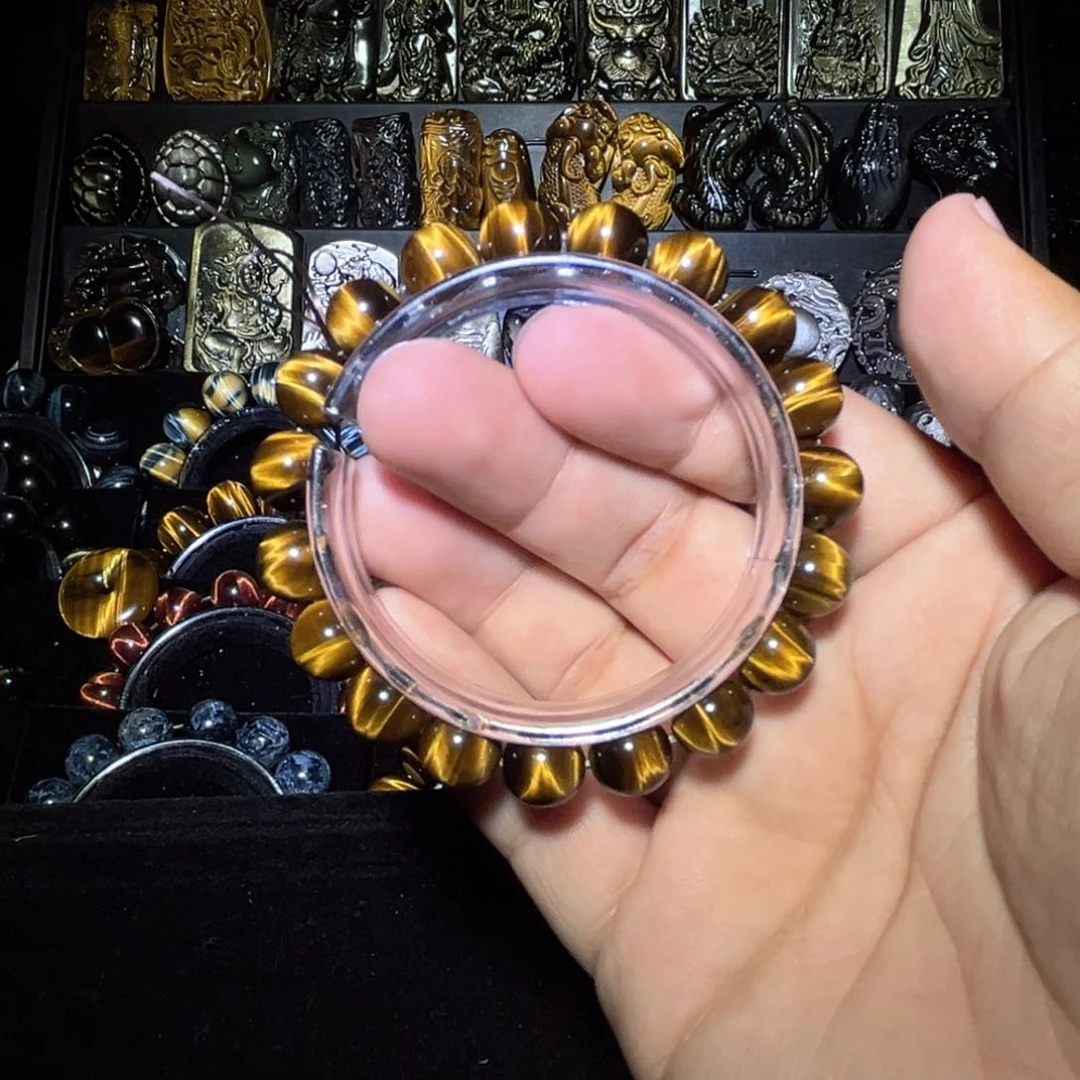 未镶嵌黑曜岩手链b****卜天然虎眼石黄虎眼10m高货