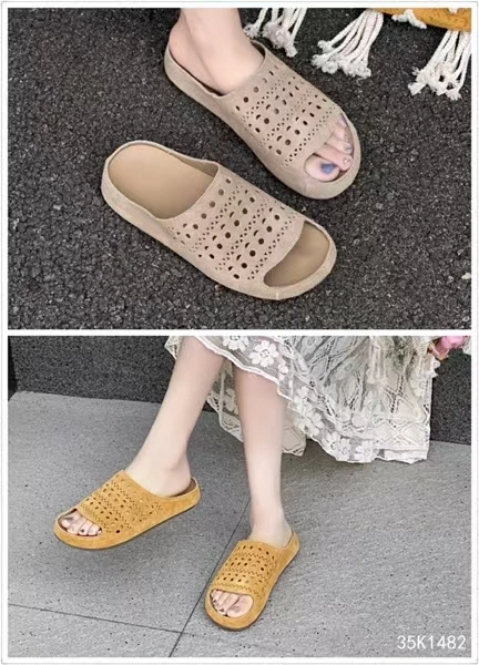 夏季新款外穿时尚百搭镂空洞洞厚底增高一字女凉拖