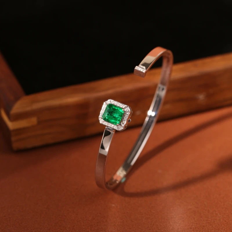 【DOHX】18K金 祖母绿+钻石【碧翠琉璃】手镯【约主1.33ct辅0.124】绿色