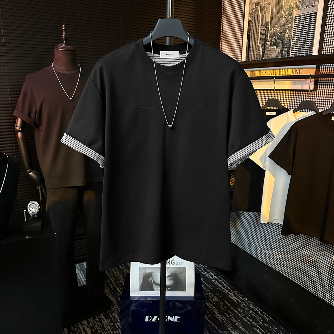 男士夏季原创重磅高定圆领个性上衣轻奢简约高级百搭短袖T恤