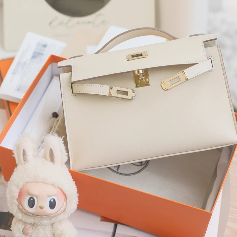 未使用 Hermes/爱马仕 MINI Kelly一代22 K刻 s皮奶昔白淡金手包