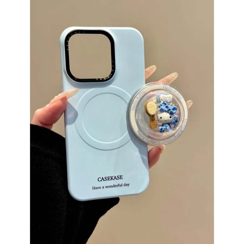 适用苹果iphone16promax蓝色猫咪5pro菲林14pro支架13磁吸手机壳