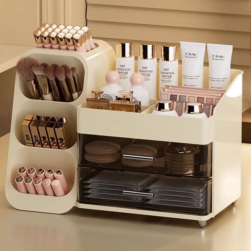 桌面化妆品收纳盒高级感化妆刷桶分格整理抽屉梳妆台护肤品置物架