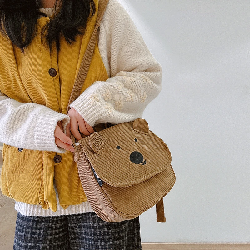 三色补丁憨憨熊挎包女甜妹通勤新款休闲百搭手机包卡通可爱斜挎包