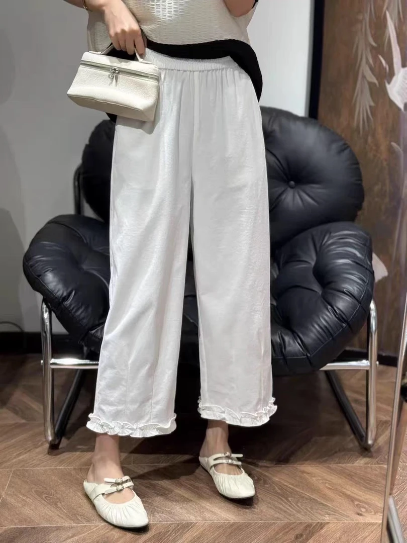 深圳南油2025新款木耳边直筒九分裤857