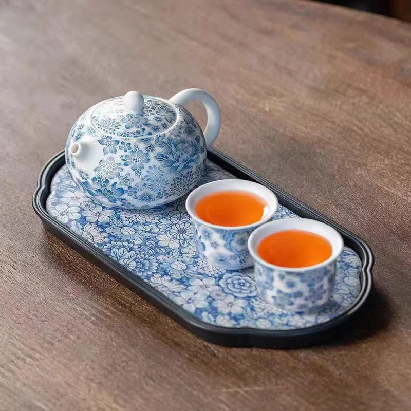 ZH2306-掐丝银青花西施壶一壶两杯+茶盘