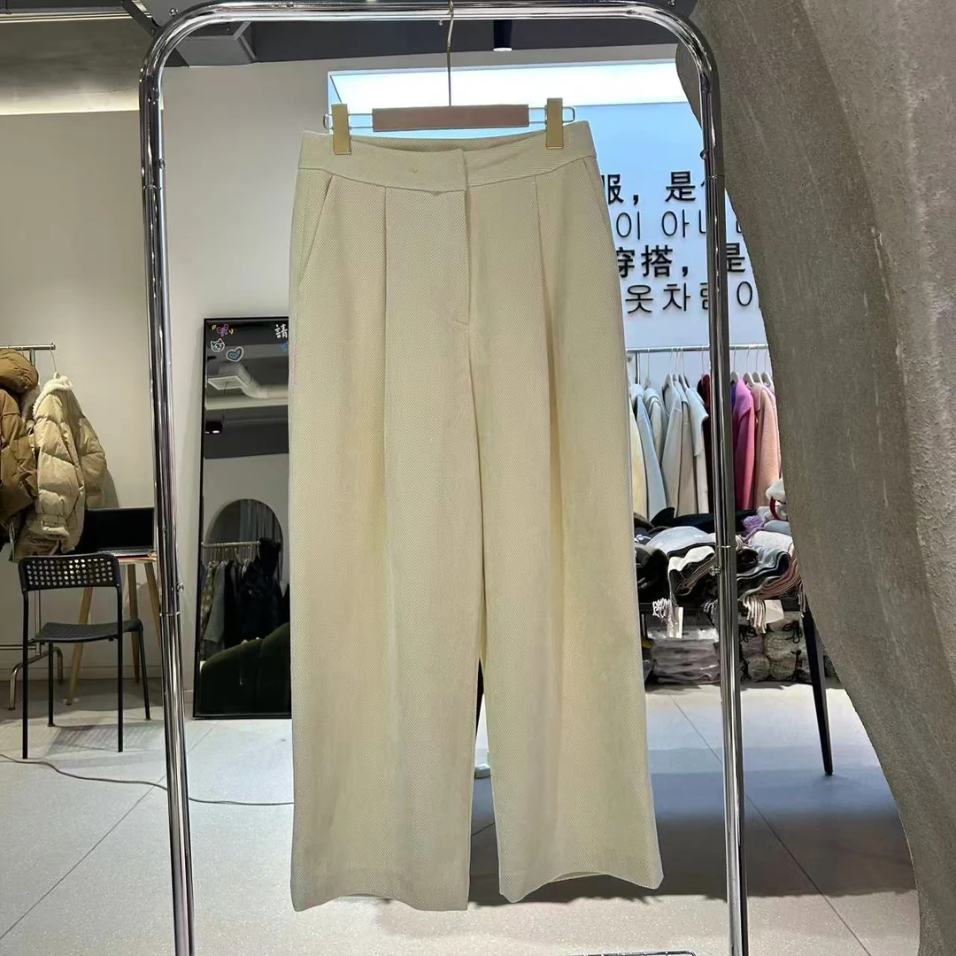 高级感白色西装阔腿裤女秋冬新款高腰显瘦宽松直筒垂感裤女