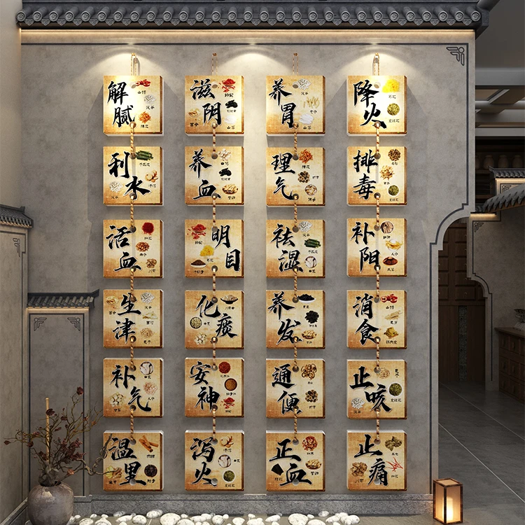 十二时辰中医养生馆氛围装饰布置文化形象背景墙挂画药食同源展示