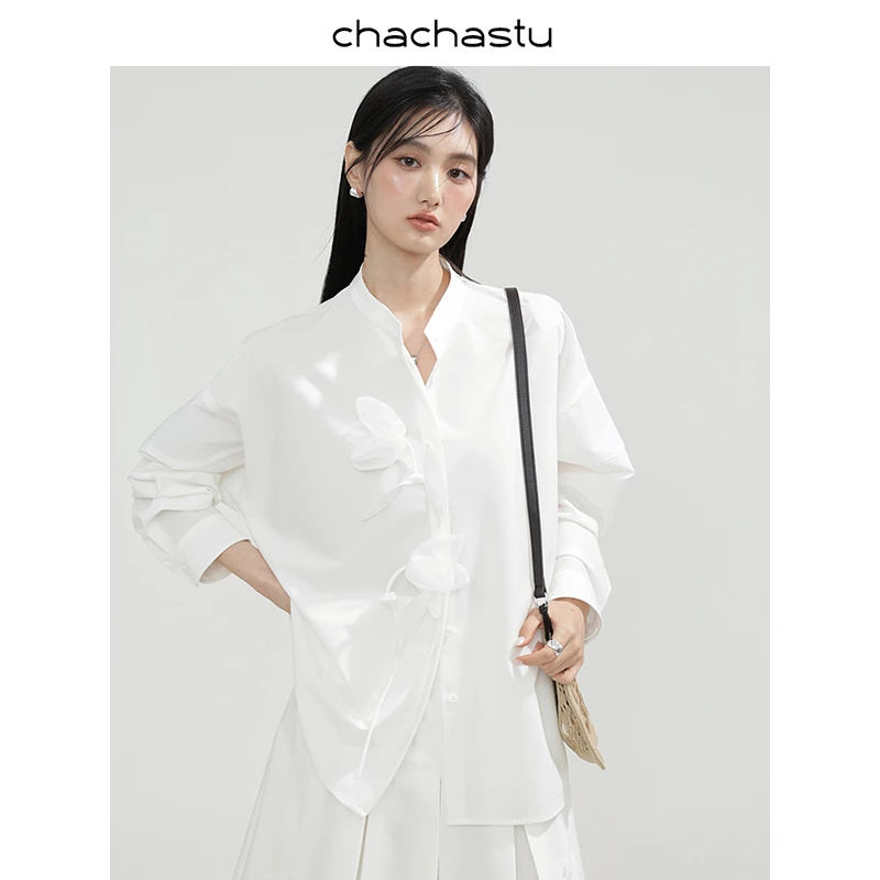CHACHASTU 立体花朵设计感白色衬衫百褶半裙ZRS1377
