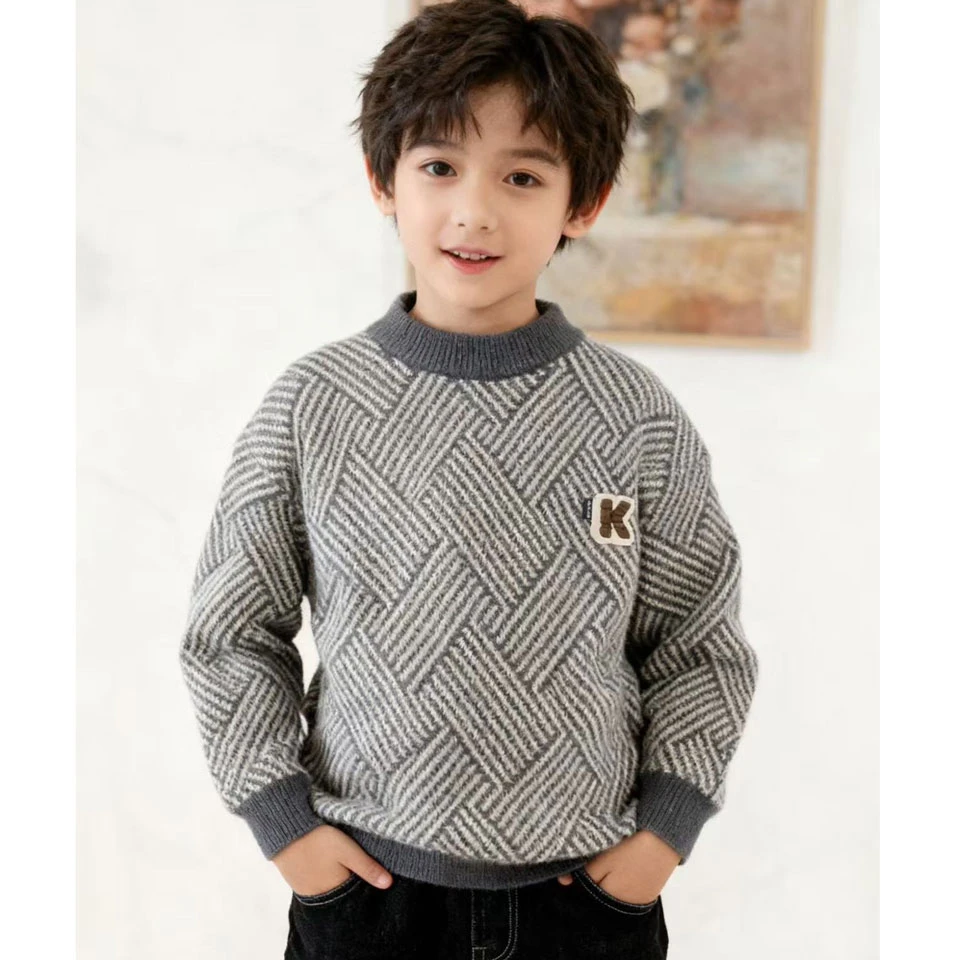 新款大童圆领男童时尚百搭秋冬款加厚套头毛衣针织衫冬季韩版儿童
