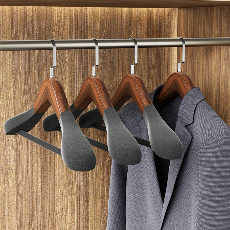 实木植绒衣架家用宽肩木质大衣加宽衣挂无痕挂衣撑子防滑肩衣服架